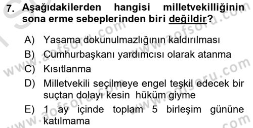 Türk Anayasa Hukuku Dersi 2022 - 2023 Yılı (Final) Dönem Sonu Sınav Soruları 7. Soru