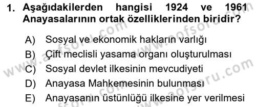 Türk Anayasa Hukuku Dersi 2022 - 2023 Yılı Yaz Okulu Sınav Soruları 1. Soru