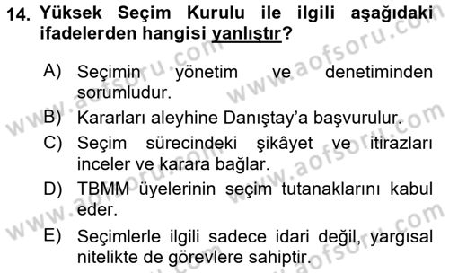 Türk Anayasa Hukuku Dersi 2022 - 2023 Yılı Yaz Okulu Sınav Soruları 14. Soru