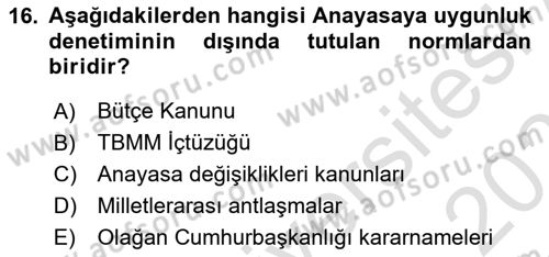 Türk Anayasa Hukuku Dersi 2022 - 2023 Yılı Yaz Okulu Sınav Soruları 16. Soru