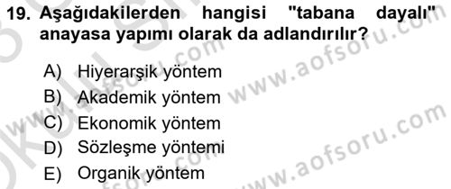 Türk Anayasa Hukuku Dersi 2022 - 2023 Yılı Yaz Okulu Sınav Soruları 19. Soru