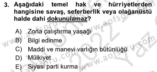 Türk Anayasa Hukuku Dersi 2022 - 2023 Yılı Yaz Okulu Sınav Soruları 3. Soru