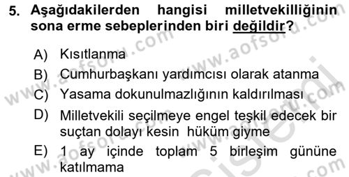 Türk Anayasa Hukuku Dersi 2022 - 2023 Yılı Yaz Okulu Sınav Soruları 5. Soru