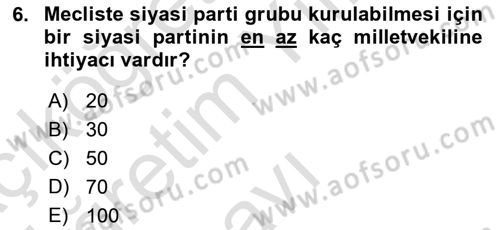 Türk Anayasa Hukuku Dersi 2022 - 2023 Yılı Yaz Okulu Sınav Soruları 6. Soru