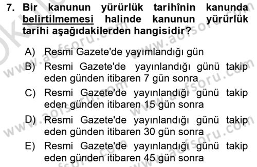 Türk Anayasa Hukuku Dersi 2022 - 2023 Yılı Yaz Okulu Sınav Soruları 7. Soru