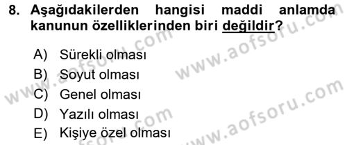 Türk Anayasa Hukuku Dersi 2022 - 2023 Yılı Yaz Okulu Sınav Soruları 8. Soru
