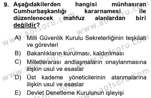 Türk Anayasa Hukuku Dersi 2022 - 2023 Yılı Yaz Okulu Sınav Soruları 9. Soru