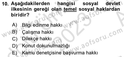 Türk Anayasa Hukuku Dersi Ara Sınavı Deneme Sınav Soruları 10. Soru