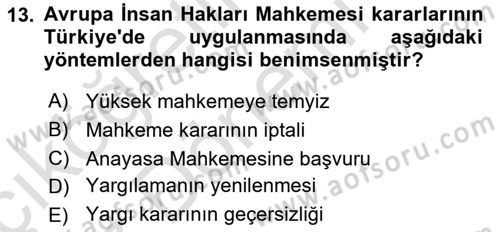 Türk Anayasa Hukuku Dersi 2023 - 2024 Yılı (Vize) Ara Sınav Soruları 13. Soru