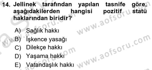 Türk Anayasa Hukuku Dersi 2023 - 2024 Yılı (Vize) Ara Sınav Soruları 14. Soru
