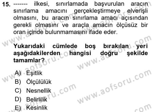 Türk Anayasa Hukuku Dersi Ara Sınavı Deneme Sınav Soruları 15. Soru
