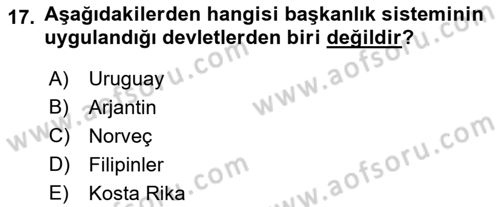Türk Anayasa Hukuku Dersi 2023 - 2024 Yılı (Vize) Ara Sınav Soruları 17. Soru