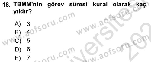 Türk Anayasa Hukuku Dersi Ara Sınavı Deneme Sınav Soruları 18. Soru