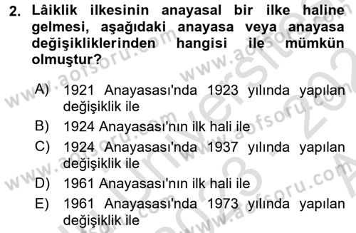 Türk Anayasa Hukuku Dersi Ara Sınavı Deneme Sınav Soruları 2. Soru