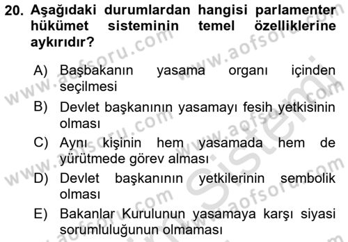 Türk Anayasa Hukuku Dersi Ara Sınavı Deneme Sınav Soruları 20. Soru