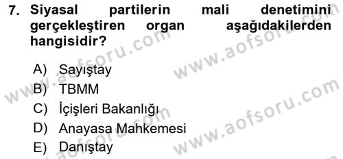 Türk Anayasa Hukuku Dersi Ara Sınavı Deneme Sınav Soruları 7. Soru