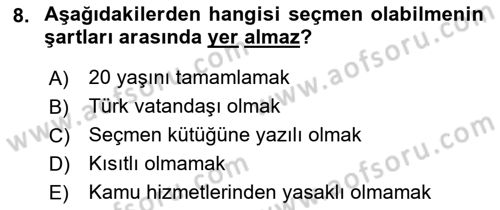 Türk Anayasa Hukuku Dersi Ara Sınavı Deneme Sınav Soruları 8. Soru