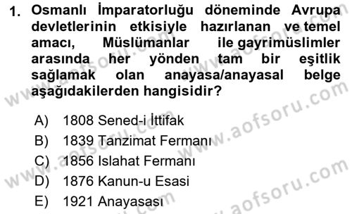 Türk Anayasa Hukuku Dersi 2023 - 2024 Yılı (Final) Dönem Sonu Sınav Soruları 1. Soru