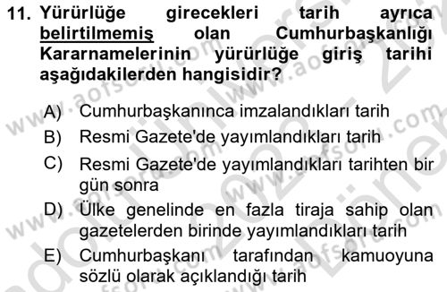 Türk Anayasa Hukuku Dersi 2023 - 2024 Yılı (Final) Dönem Sonu Sınav Soruları 11. Soru