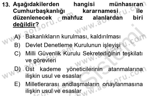 Türk Anayasa Hukuku Dersi 2023 - 2024 Yılı (Final) Dönem Sonu Sınav Soruları 13. Soru