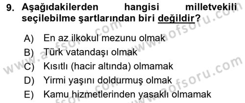 Türk Anayasa Hukuku Dersi 2023 - 2024 Yılı (Final) Dönem Sonu Sınav Soruları 9. Soru
