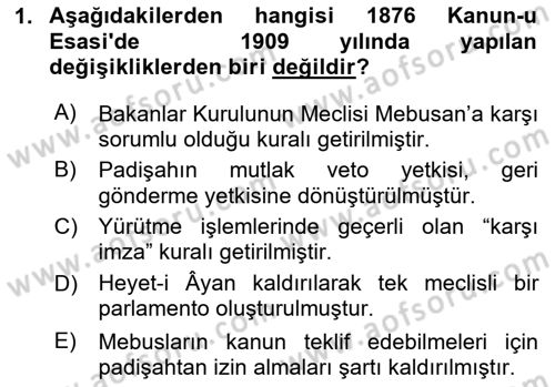 Türk Anayasa Hukuku Dersi 2024 - 2025 Yılı (Vize) Ara Sınav Soruları 1. Soru
