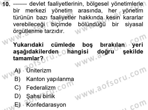 Türk Anayasa Hukuku Dersi 2024 - 2025 Yılı (Vize) Ara Sınav Soruları 10. Soru