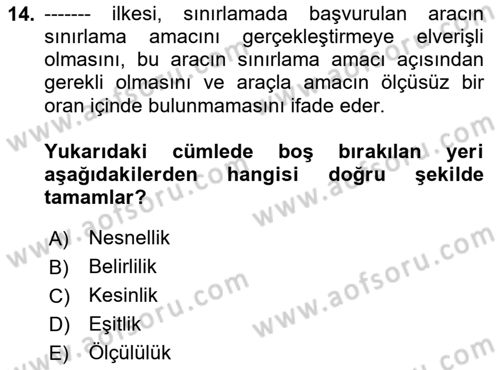 Türk Anayasa Hukuku Dersi 2024 - 2025 Yılı (Vize) Ara Sınav Soruları 14. Soru