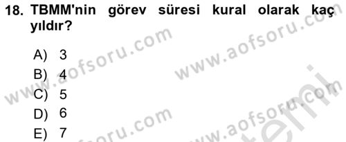 Türk Anayasa Hukuku Dersi 2024 - 2025 Yılı (Vize) Ara Sınav Soruları 18. Soru