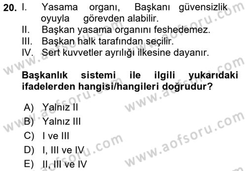 Türk Anayasa Hukuku Dersi 2024 - 2025 Yılı (Vize) Ara Sınav Soruları 20. Soru