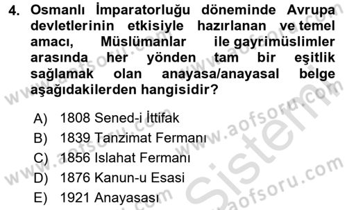 Türk Anayasa Hukuku Dersi 2024 - 2025 Yılı (Vize) Ara Sınav Soruları 4. Soru