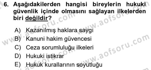 Türk Anayasa Hukuku Dersi 2024 - 2025 Yılı (Vize) Ara Sınav Soruları 6. Soru