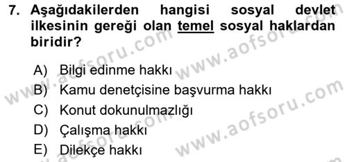 Türk Anayasa Hukuku Dersi 2024 - 2025 Yılı (Vize) Ara Sınav Soruları 7. Soru