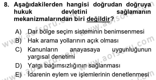 Türk Anayasa Hukuku Dersi 2024 - 2025 Yılı (Vize) Ara Sınav Soruları 8. Soru