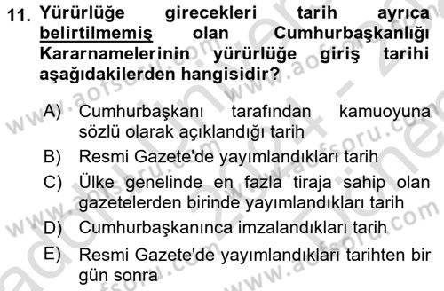Türk Anayasa Hukuku Dersi 2024 - 2025 Yılı (Final) Dönem Sonu Sınav Soruları 11. Soru