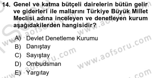 Türk Anayasa Hukuku Dersi 2024 - 2025 Yılı (Final) Dönem Sonu Sınav Soruları 14. Soru