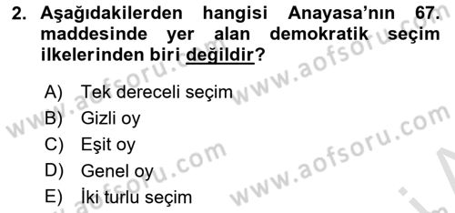 Türk Anayasa Hukuku Dersi Dönem Sonu Sınavı Deneme Sınav Soruları 2. Soru