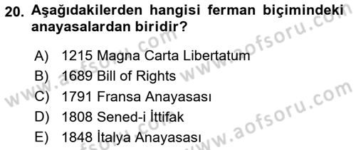 Türk Anayasa Hukuku Dersi 2024 - 2025 Yılı (Final) Dönem Sonu Sınav Soruları 20. Soru