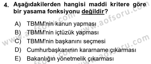 Türk Anayasa Hukuku Dersi 2024 - 2025 Yılı (Final) Dönem Sonu Sınav Soruları 4. Soru