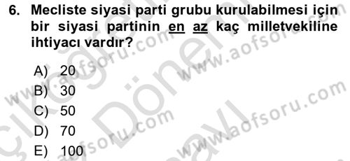 Türk Anayasa Hukuku Dersi 2024 - 2025 Yılı (Final) Dönem Sonu Sınav Soruları 6. Soru
