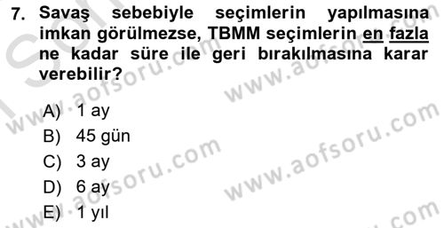 Türk Anayasa Hukuku Dersi 2024 - 2025 Yılı (Final) Dönem Sonu Sınav Soruları 7. Soru