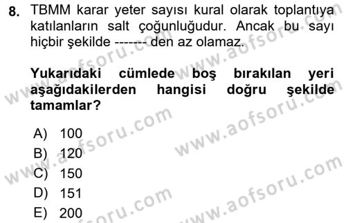 Türk Anayasa Hukuku Dersi 2024 - 2025 Yılı (Final) Dönem Sonu Sınav Soruları 8. Soru