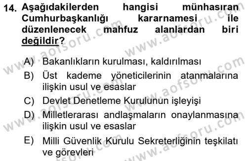 Türk Anayasa Hukuku Dersi 2024 - 2025 Yılı Yaz Okulu Sınav Soruları 14. Soru