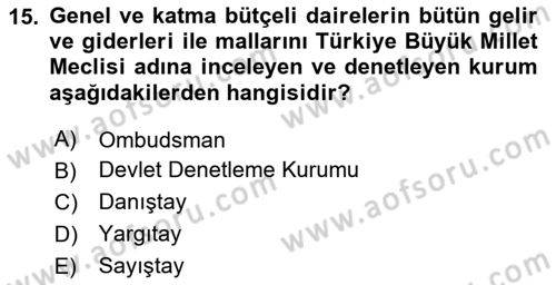 Türk Anayasa Hukuku Dersi 2024 - 2025 Yılı Yaz Okulu Sınav Soruları 15. Soru