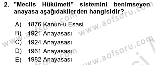 Türk Anayasa Hukuku Dersi 2024 - 2025 Yılı Yaz Okulu Sınav Soruları 2. Soru