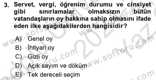 Türk Anayasa Hukuku Dersi 2024 - 2025 Yılı Yaz Okulu Sınav Soruları 3. Soru