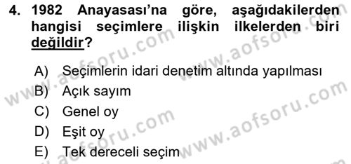 Türk Anayasa Hukuku Dersi 2024 - 2025 Yılı Yaz Okulu Sınav Soruları 4. Soru