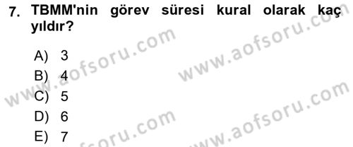 Türk Anayasa Hukuku Dersi 2024 - 2025 Yılı Yaz Okulu Sınav Soruları 7. Soru
