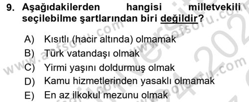 Türk Anayasa Hukuku Dersi 2024 - 2025 Yılı Yaz Okulu Sınav Soruları 9. Soru