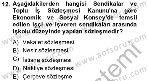 İş Ve Sosyal Güvenlik Hukuku Dersi 2014 - 2015 Yılı (Final) Dönem Sonu Sınavı 12. Soru